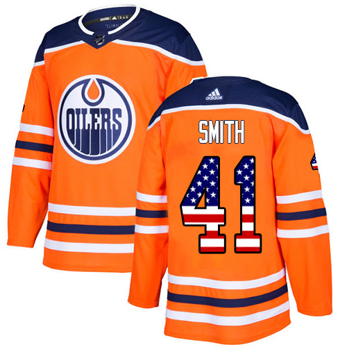 Adidas Oilers #41 Mike Smith Orange Home Authentic USA Flag Stitched NHL Jersey