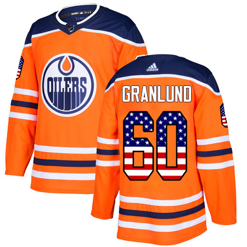 Adidas Oilers #60 Markus Granlund Orange Home Authentic USA Flag Stitched NHL Jersey