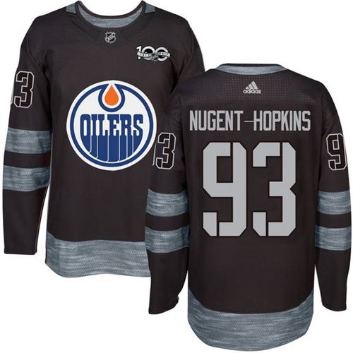 Adidas Oilers #93 Ryan Nugent-Hopkins Black 1917-2017 100th Anniversary Stitched NHL Jersey