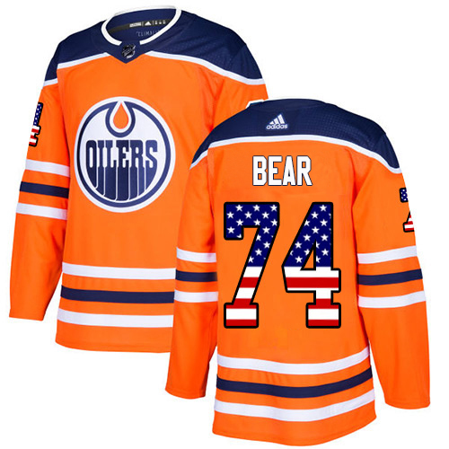 Adidas Oilers #74 Ethan Bear Orange Home Authentic USA Flag Stitched NHL Jersey