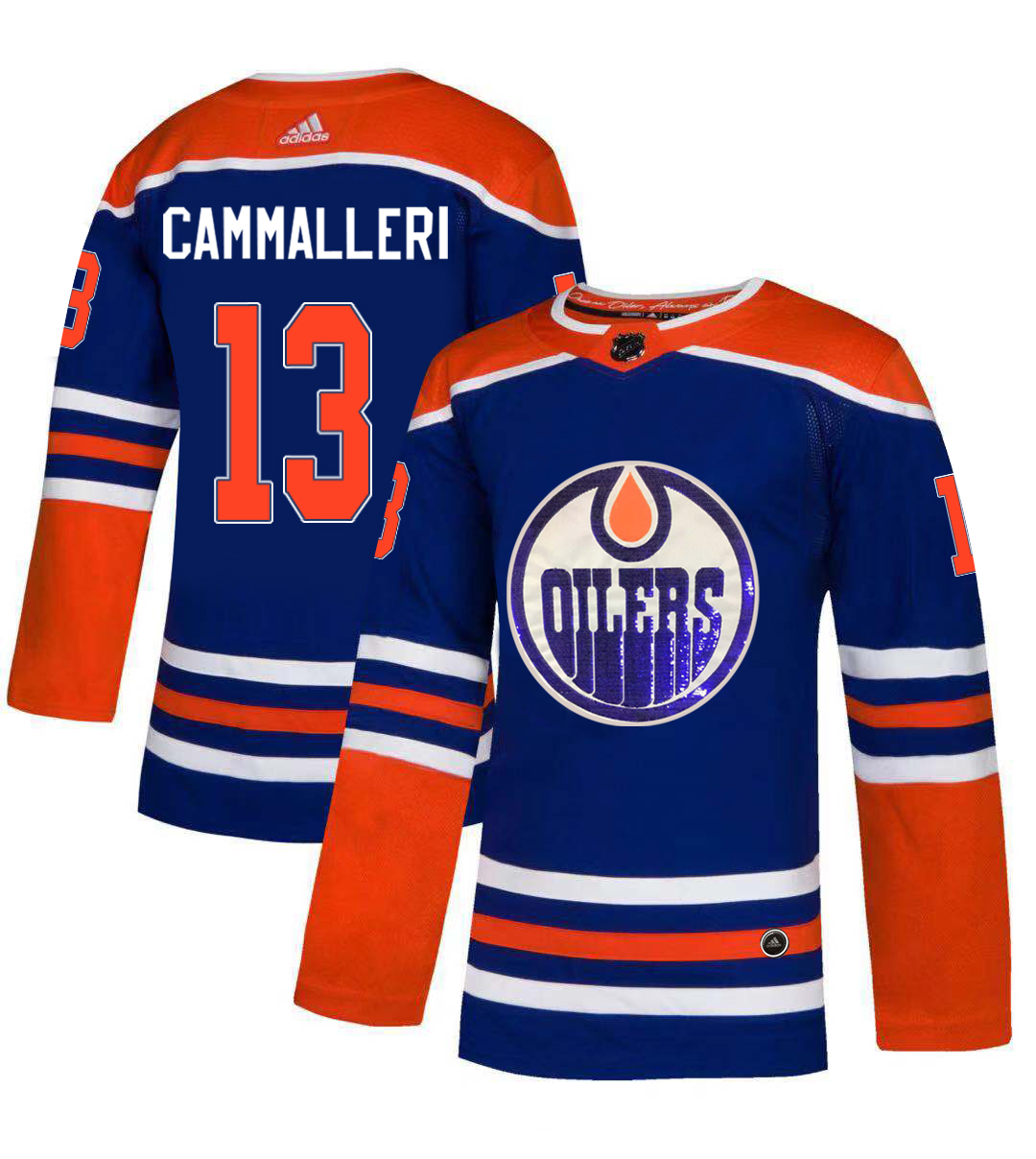 Adidas Oilers #13 Michael Cammalleri Royal Blue Sequin Embroidery Fashion Stitched NHL Jersey