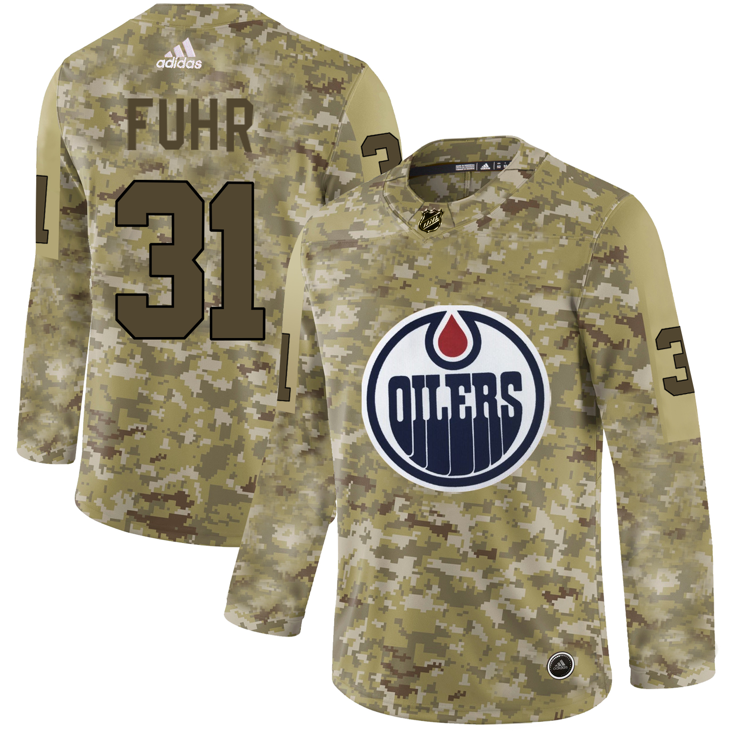 Adidas Oilers #31 Grant Fuhr Camo Authentic Stitched NHL Jersey