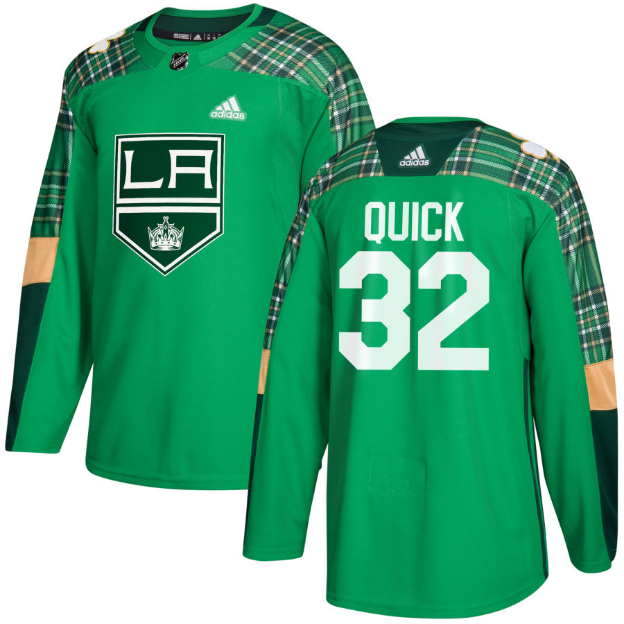 Adidas Kings #32 Jonathan Quick adidas Green St. Patrick's Day Authentic Practice Stitched NHL Jersey