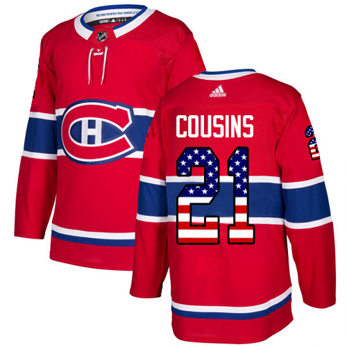 Adidas Canadiens #21 Nick Cousins Red Home Authentic USA Flag Stitched NHL Jersey