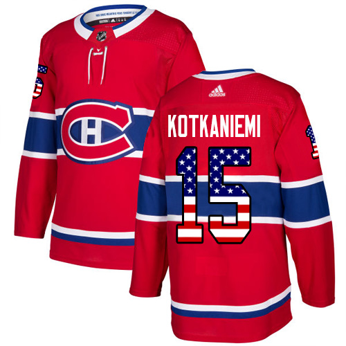 Adidas Canadiens #15 Jesperi Kotkaniemi Red Home Authentic USA Flag Stitched NHL Jersey