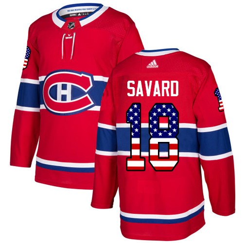 Adidas Canadiens #18 Serge Savard Red Home Authentic USA Flag Stitched NHL Jersey