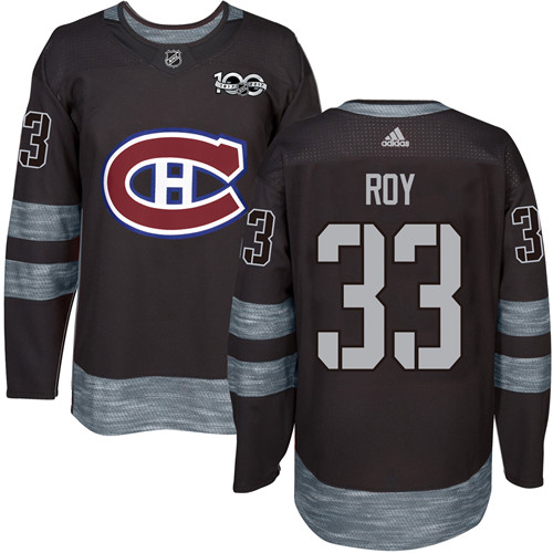 Adidas Canadiens #33 Patrick Roy Black 1917-2017 100th Anniversary Stitched NHL Jersey
