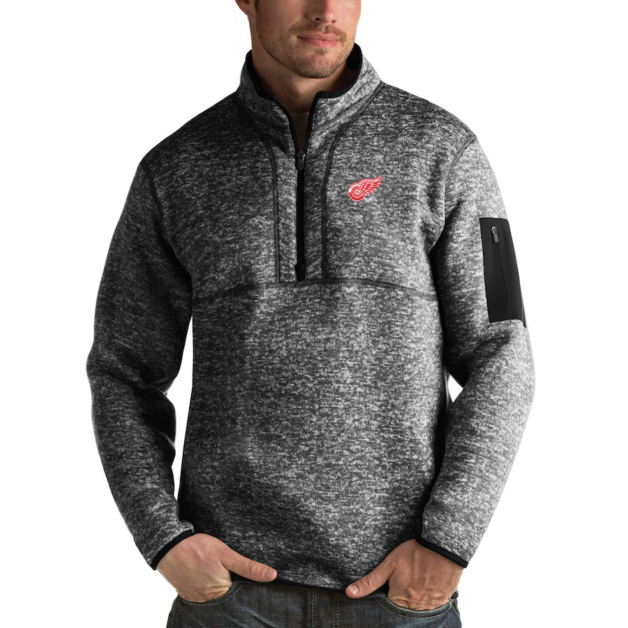 Detroit Red Wings Antigua Fortune Quarter-Zip Pullover Jacket Charcoal