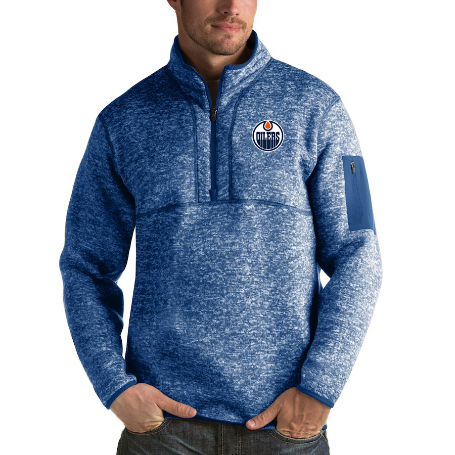 Edmonton Oilers Antigua Fortune Quarter-Zip Pullover Jacket Blue