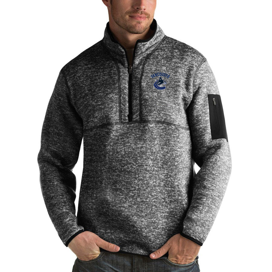 Vancouver Canucks Antigua Fortune Quarter-Zip Pullover Jacket Charcoal