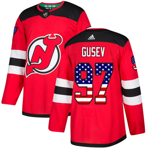 Adidas Devils #97 Nikita Gusev Red Home Authentic USA Flag Stitched NHL Jersey