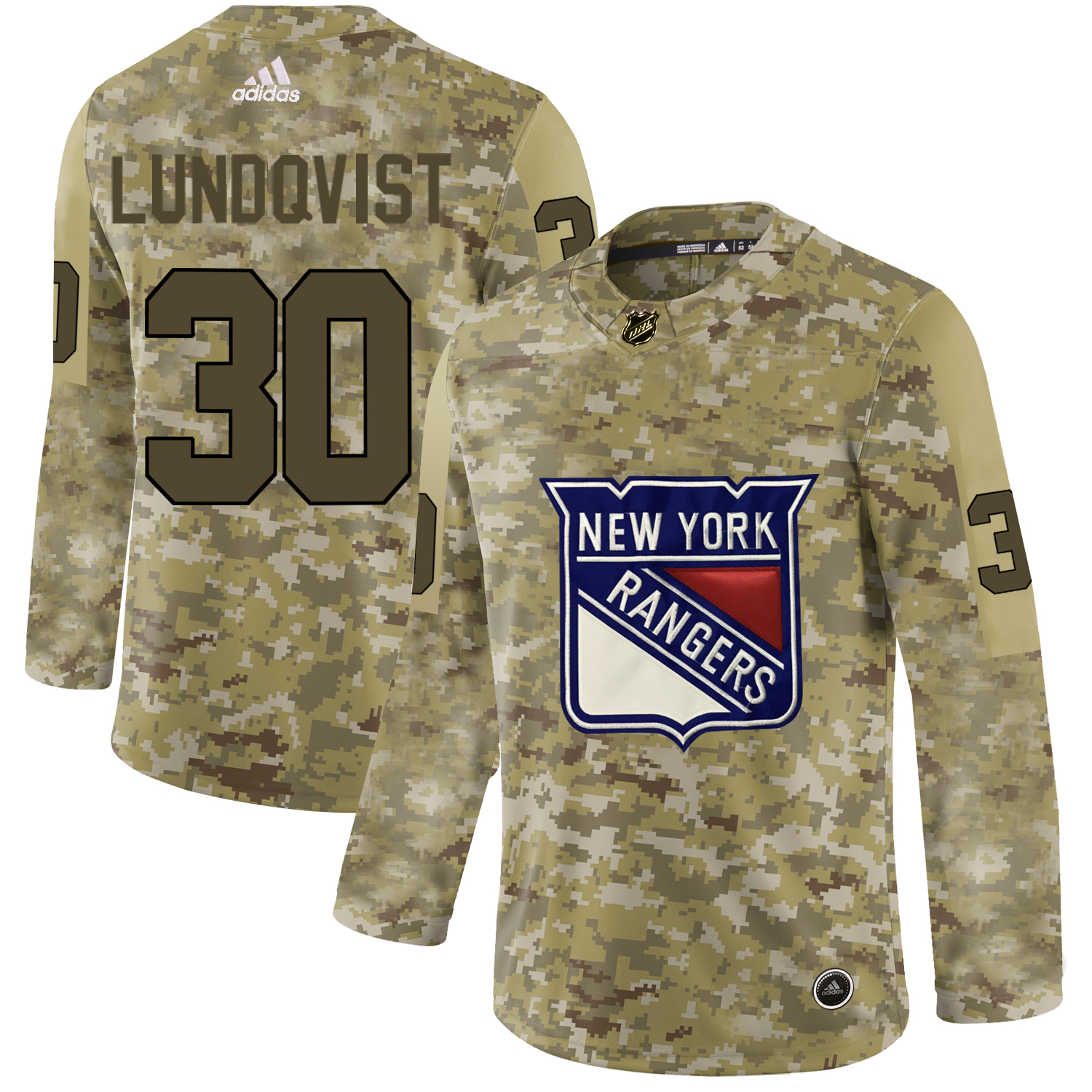 Adidas Rangers #30 Henrik Lundqvist Camo Authentic Stitched NHL Jersey