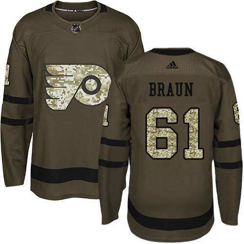 Adidas Flyers #61 Justin Braun Green Salute to Service Stitched NHL Jersey