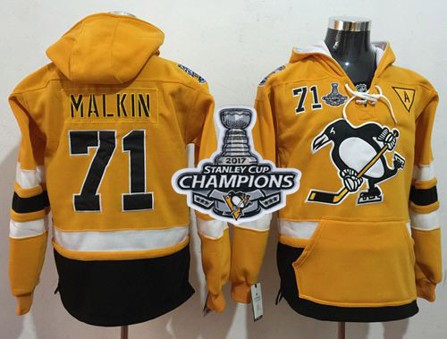 Penguins #71 Evgeni Malkin Gold Sawyer Hooded Sweatshirt 2017 Stadium Series Stanley Cup Finals Champions Stitched NHL Jersey
