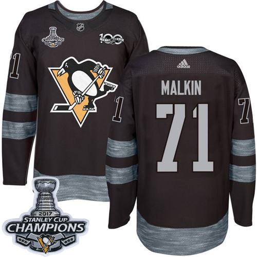 Adidas Penguins #71 Evgeni Malkin Black 1917-2017 100th Anniversary Stanley Cup Finals Champions Stitched NHL Jersey