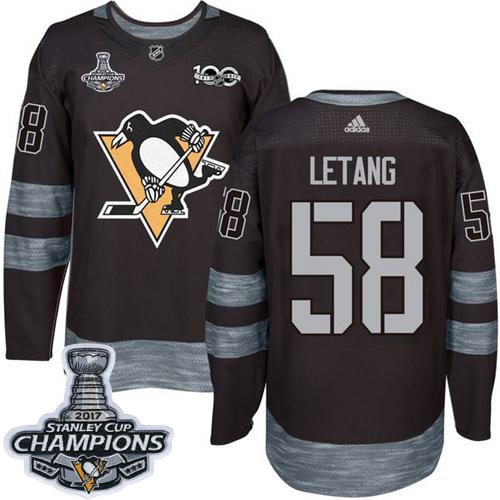 Adidas Penguins #58 Kris Letang Black 1917-2017 100th Anniversary Stanley Cup Finals Champions Stitched NHL Jersey