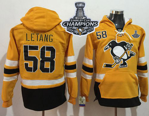 Penguins #58 Kris Letang Gold Sawyer Hooded Sweatshirt 2017 Stadium Series Stanley Cup Finals Champions Stitched NHL Jersey