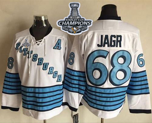 Penguins #68 Jaromir Jagr White/Light Blue CCM Throwback 2017 Stanley Cup Finals Champions Stitched NHL Jersey