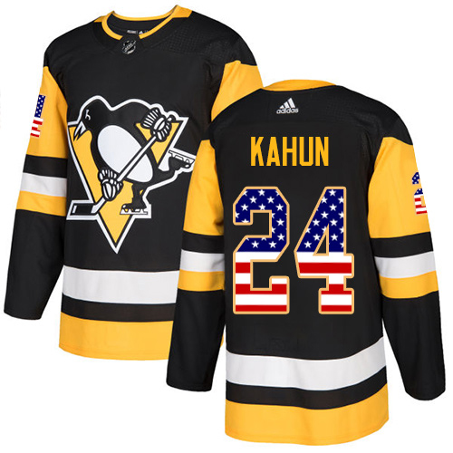 Adidas Penguins #24 Dominik Kahun Black Home Authentic USA Flag Stitched NHL Jersey