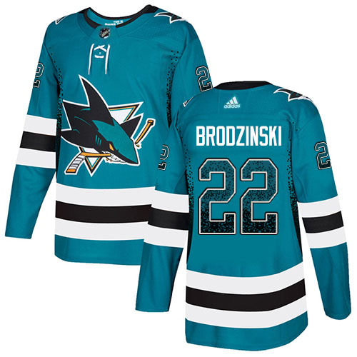 Adidas Sharks #22 Jonny Brodzinski Teal Home Authentic Drift Fashion Stitched NHL Jersey