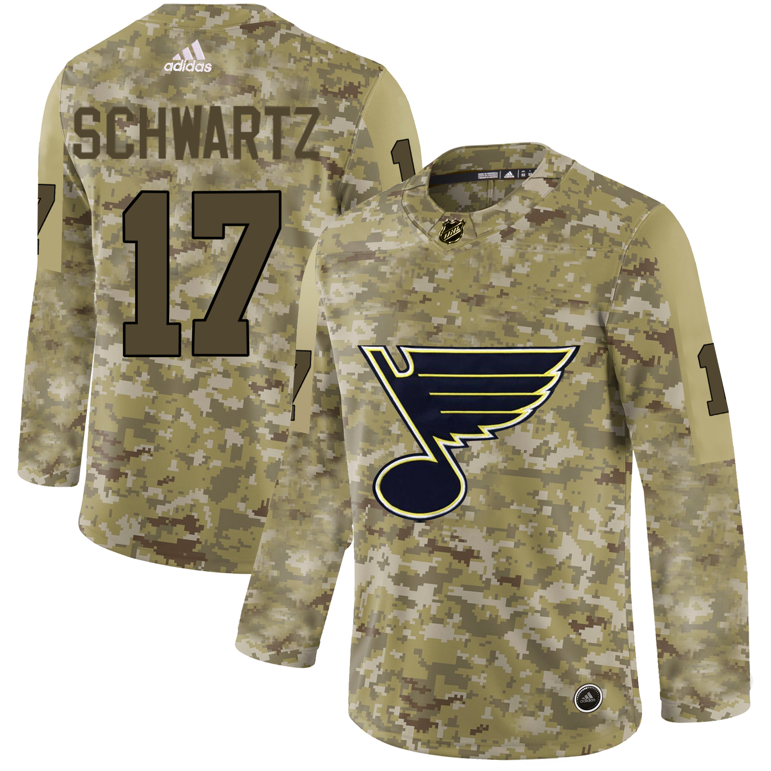 Adidas Blues #17 Jaden Schwartz Camo Authentic Stitched NHL Jersey