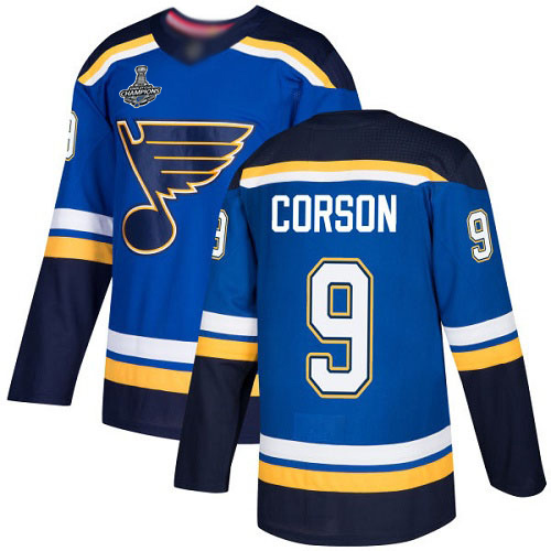 Adidas Blues #9 Shayne Corson Blue Home Authentic Stanley Cup Champions Stitched NHL Jersey