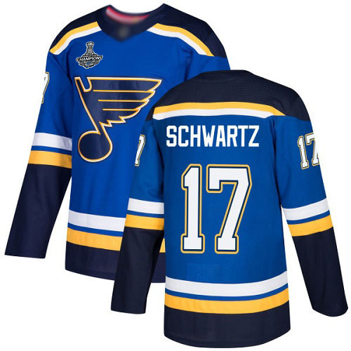Adidas Blues #17 Jaden Schwartz Blue Home Authentic Stanley Cup Champions Stitched NHL Jersey