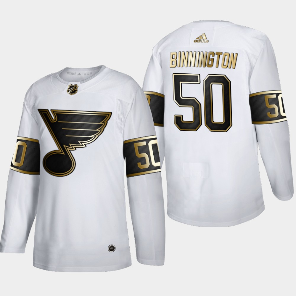 St. Louis Blues #50 Jordan Binnington Men's Adidas White Golden Edition Limited Stitched NHL Jersey