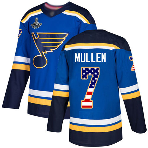 Adidas Blues #7 Joe Mullen Blue Home Authentic USA Flag Stanley Cup Champions Stitched NHL Jersey