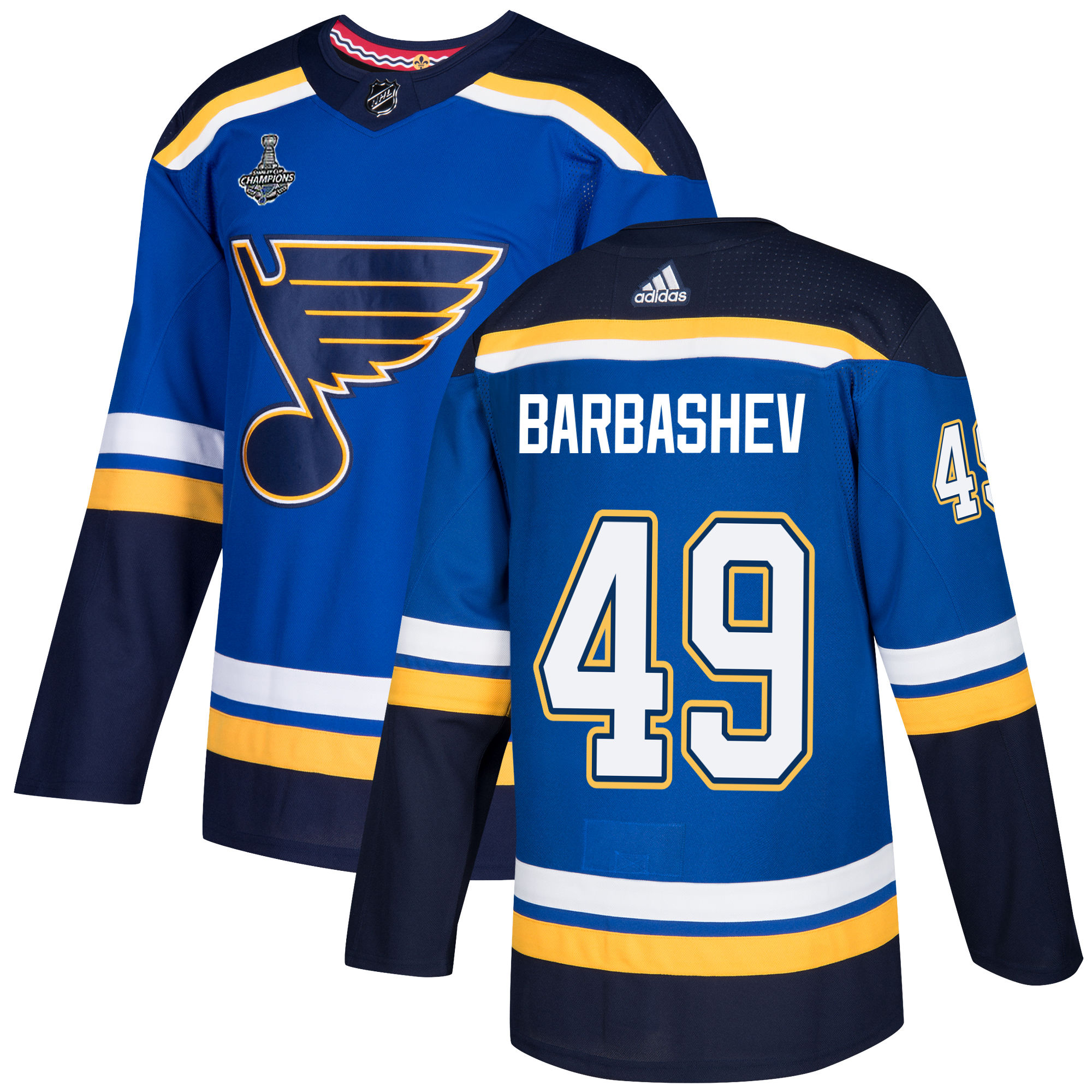 Adidas Blues #49 Ivan Barbashev Blue Home Authentic 2019 Stanley Cup Champions Stitched NHL Jersey