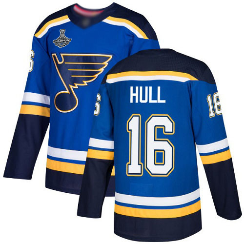 Adidas Blues #16 Brett Hull Blue Home Authentic Stanley Cup Champions Stitched NHL Jersey
