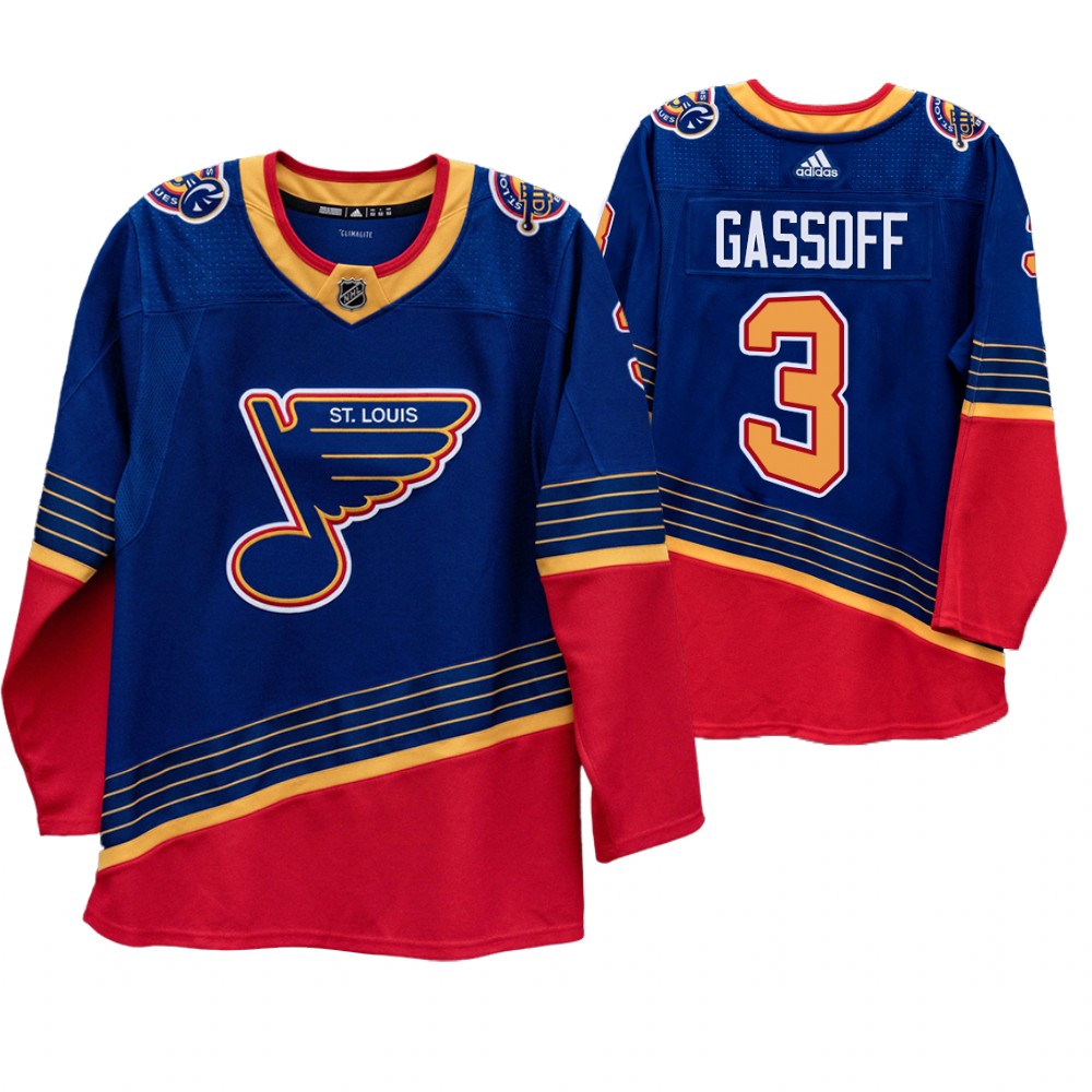 St. Louis Blues #3 Bob Gassoff 90s Vintage 2019-20 Authentic Royal NHL Jersey