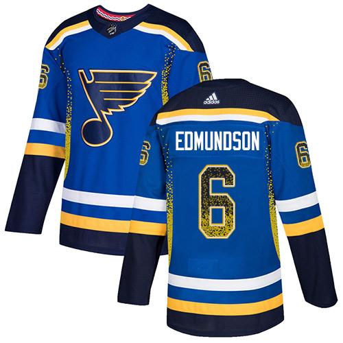 Adidas Blues #6 Joel Edmundson Blue Home Authentic Drift Fashion Stitched NHL Jersey