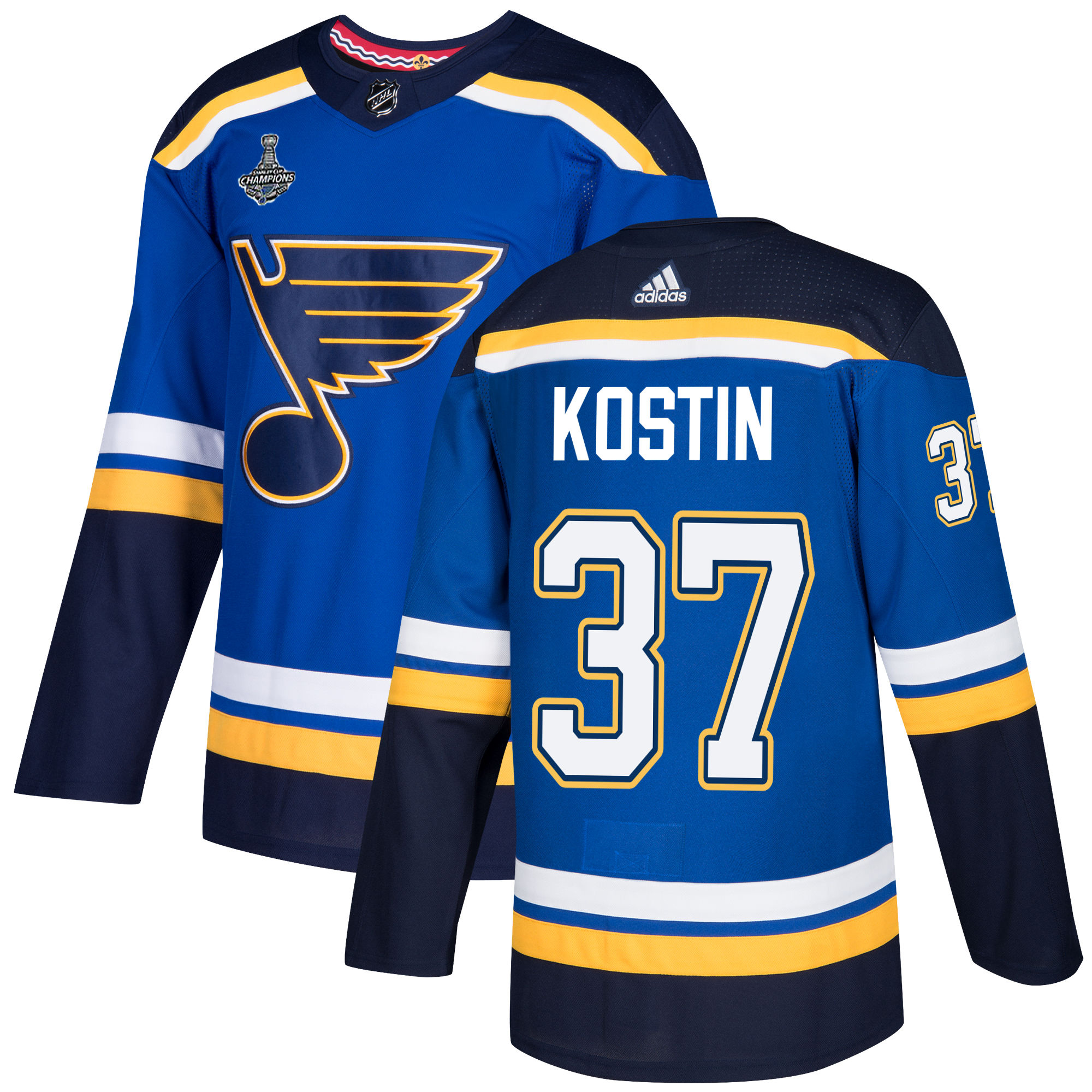 Adidas Blues #37 Klim Kostin Blue Home Authentic 2019 Stanley Cup Champions Stitched NHL Jersey
