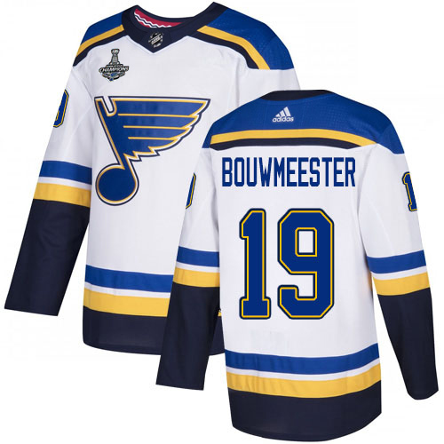 Adidas Blues #19 Jay Bouwmeester White Road Authentic 2019 Stanley Cup Champions Stitched NHL Jersey