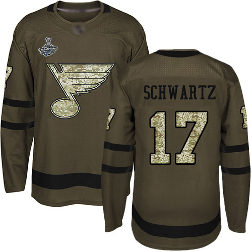 Adidas Blues #17 Jaden Schwartz Green Salute to Service Stanley Cup Champions Stitched NHL Jersey