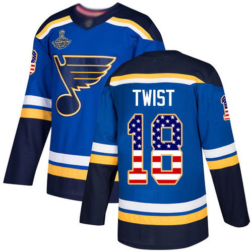 Adidas Blues #18 Tony Twist Blue Home Authentic USA Flag Stanley Cup Champions Stitched NHL Jersey