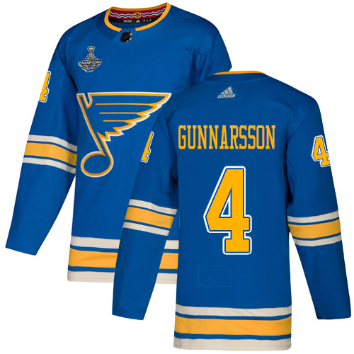 Adidas Blues #4 Carl Gunnarsson Blue Alternate Authentic 2019 Stanley Cup Champions Stitched NHL Jersey