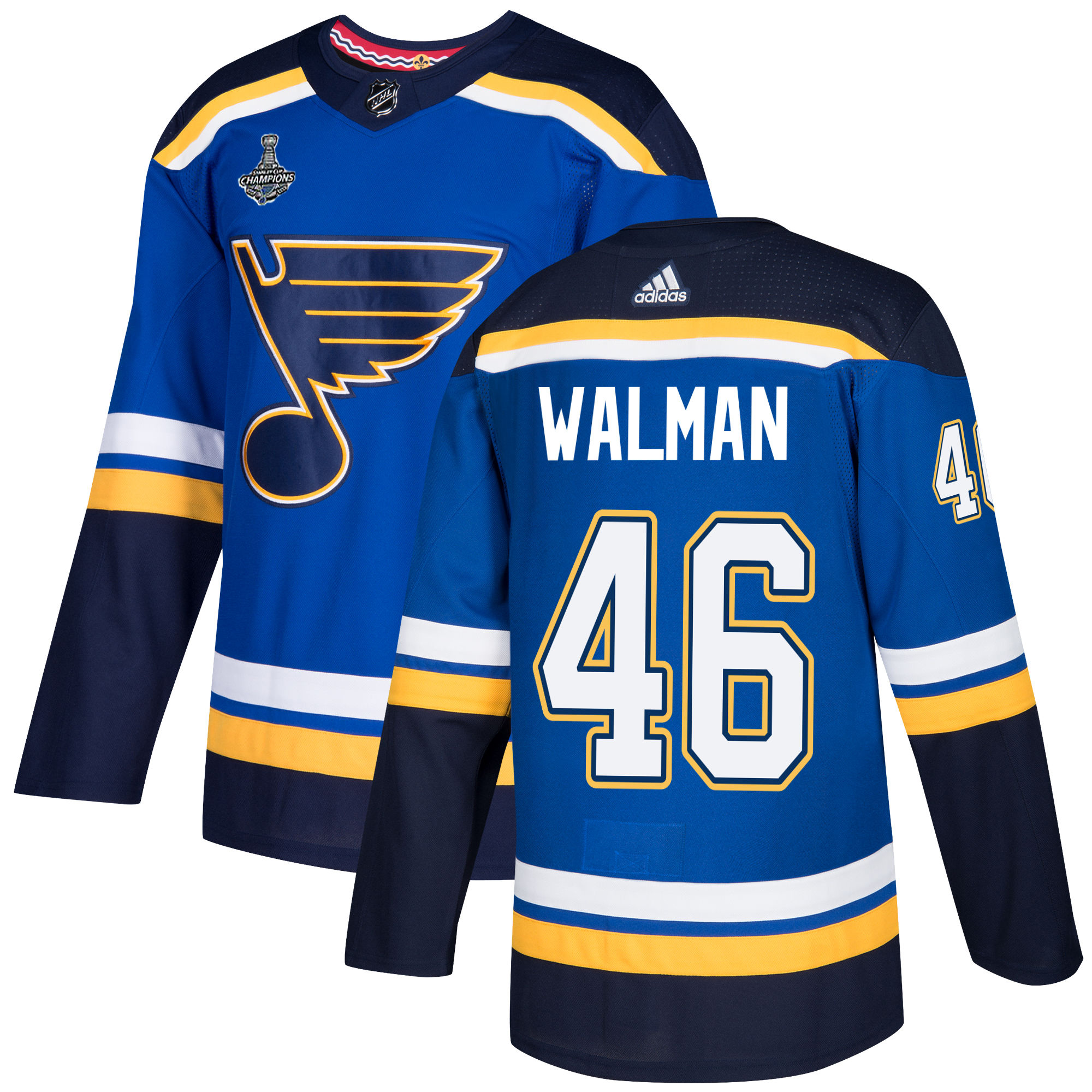 Adidas Blues #46 Jake Walman Blue Home Authentic 2019 Stanley Cup Champions Stitched NHL Jersey