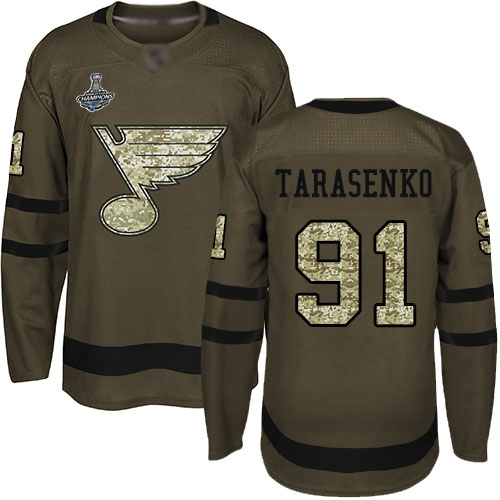Adidas Blues #91 Vladimir Tarasenko Green Salute to Service Stanley Cup Champions Stitched NHL Jersey