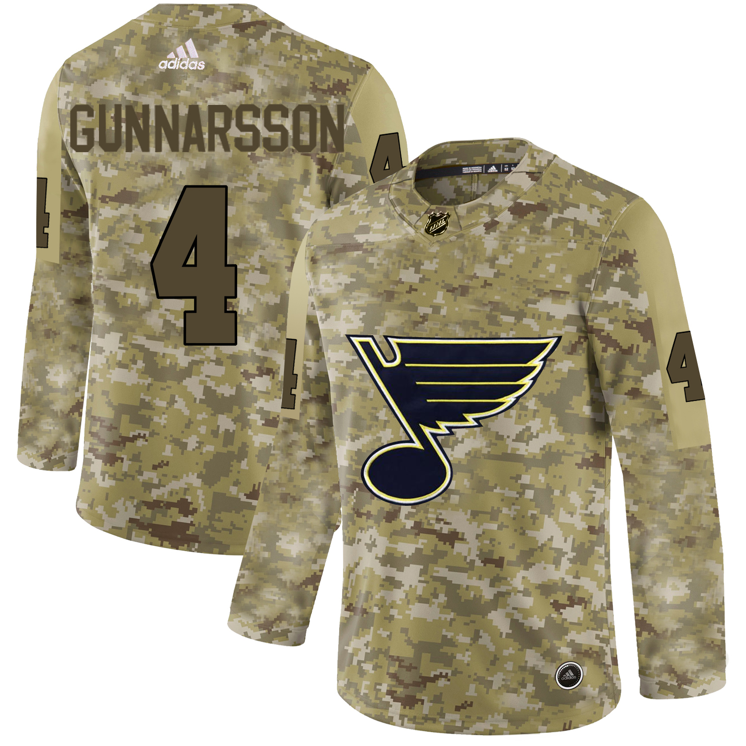 Adidas Blues #4 Carl Gunnarsson Camo Authentic Stitched NHL Jersey