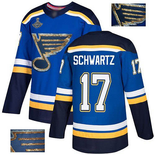 Adidas Blues #17 Jaden Schwartz Blue Home Authentic Fashion Gold Stanley Cup Champions Stitched NHL Jersey