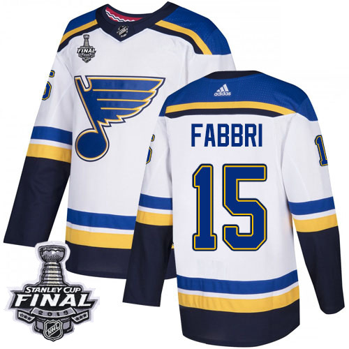 Adidas Blues #15 Robby Fabbri White Road Authentic 2019 Stanley Cup Final Stitched NHL Jersey