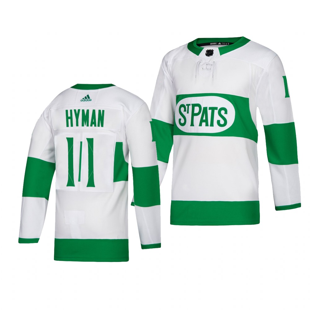 Maple Leafs #11 Zach Hyman adidas White 2019 St. Patrick's Day Authentic Player Stitched NHL Jersey