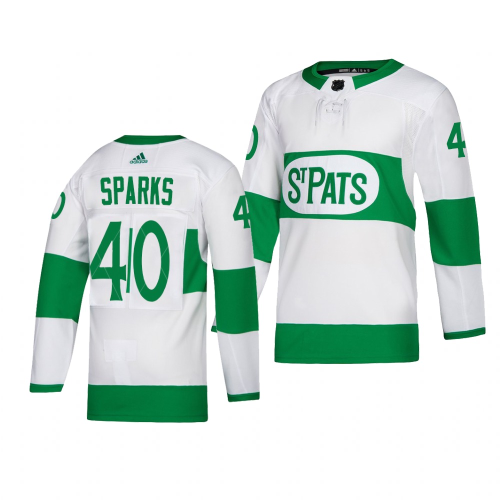 Maple Leafs #40 Garret Sparks adidas White 2019 St. Patrick's Day Authentic Player Stitched NHL Jersey