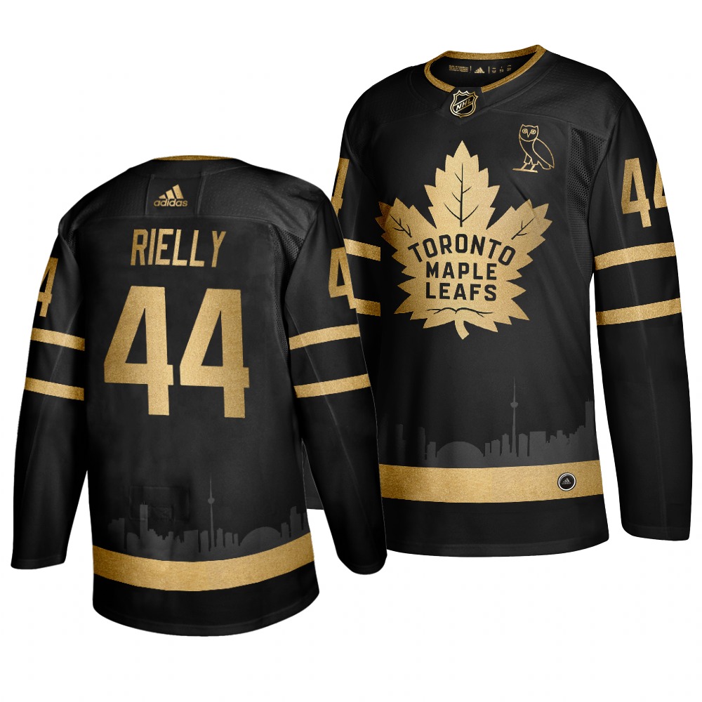 Adidas Maple Leafs #44 Morgan Rielly Men's 2019 Black Golden Edition OVO Branded Stitched NHL Jersey