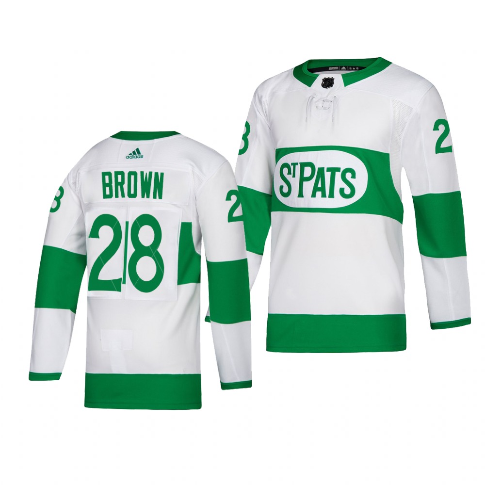 Maple Leafs #28 Connor Brown adidas White 2019 St. Patrick's Day Authentic Player Stitched NHL Jersey