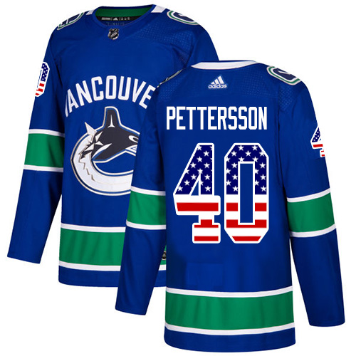 Adidas Canucks #40 Elias Pettersson Blue Home Authentic USA Flag Stitched NHL Jersey