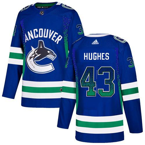 Adidas Canucks #43 Quinn Hughes Blue Home Authentic Drift Fashion Stitched NHL Jersey