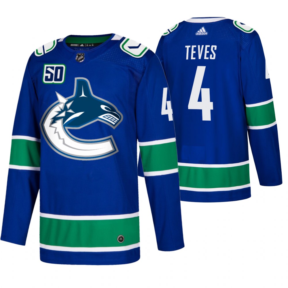 Men's Vancouver Canucks #4 Josh Teves Adidas Blue 2019-20 Home Authentic NHL Jersey
